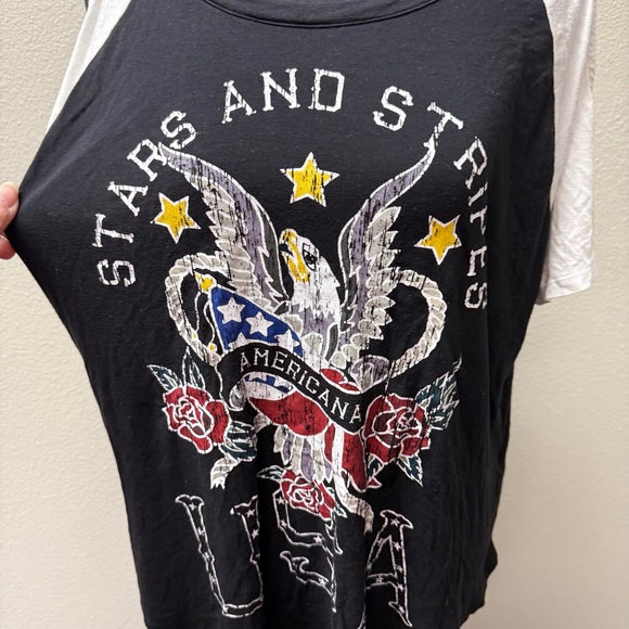 Rock & Republic Americana Eagle Graphic Raglan Tee Black White USA Stars XL - Picture 3 of 9
